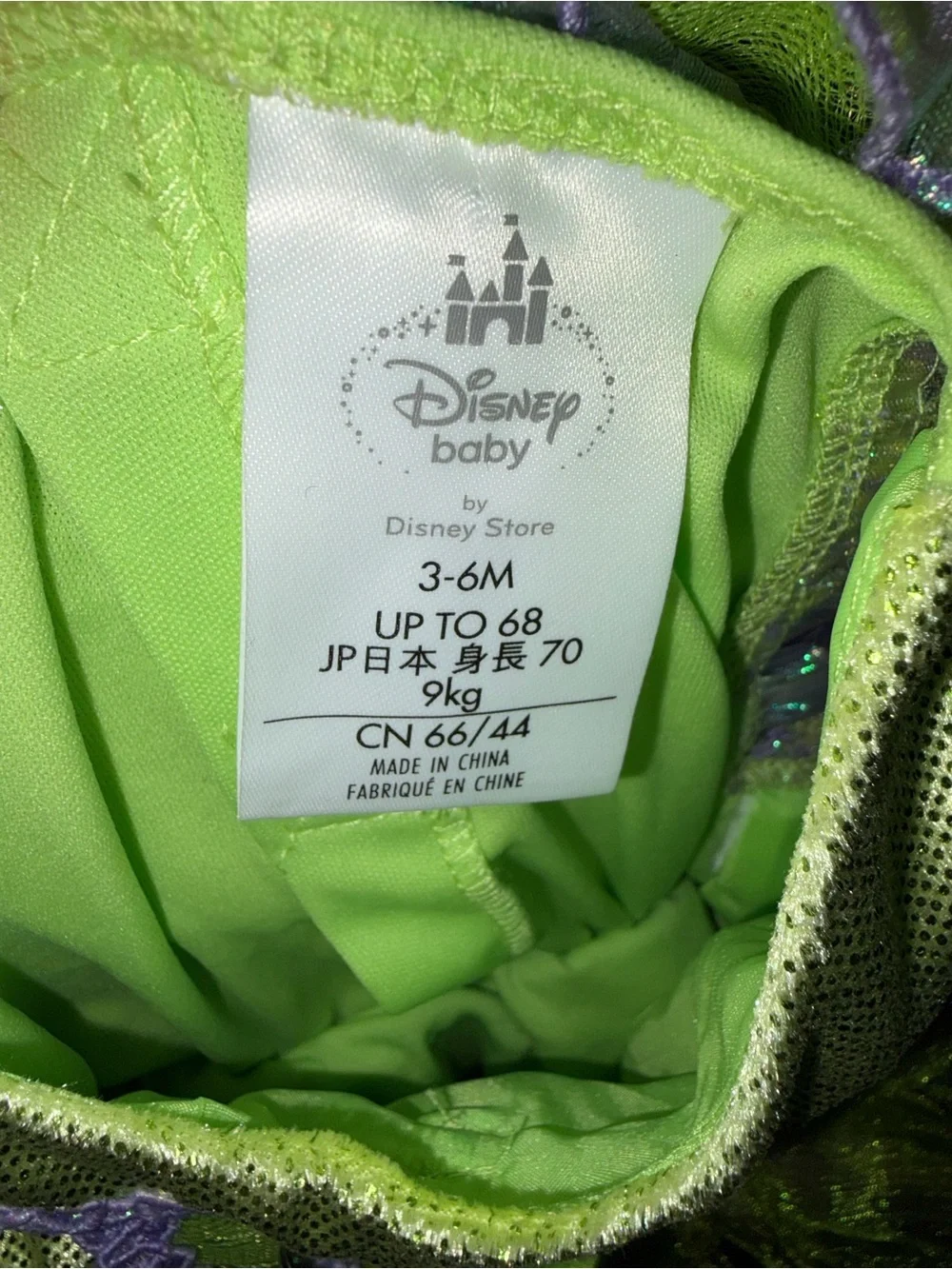 Disney Store green and purple Tinker Bell fairy costume size 3-6months